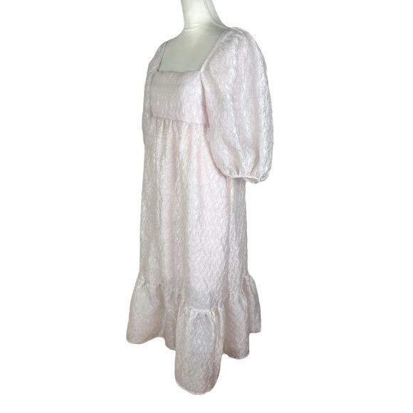Anthropologie Textured Puff-Sleeve Midi Dress Light Pink Size Medium NEW - Picture 5 of 10